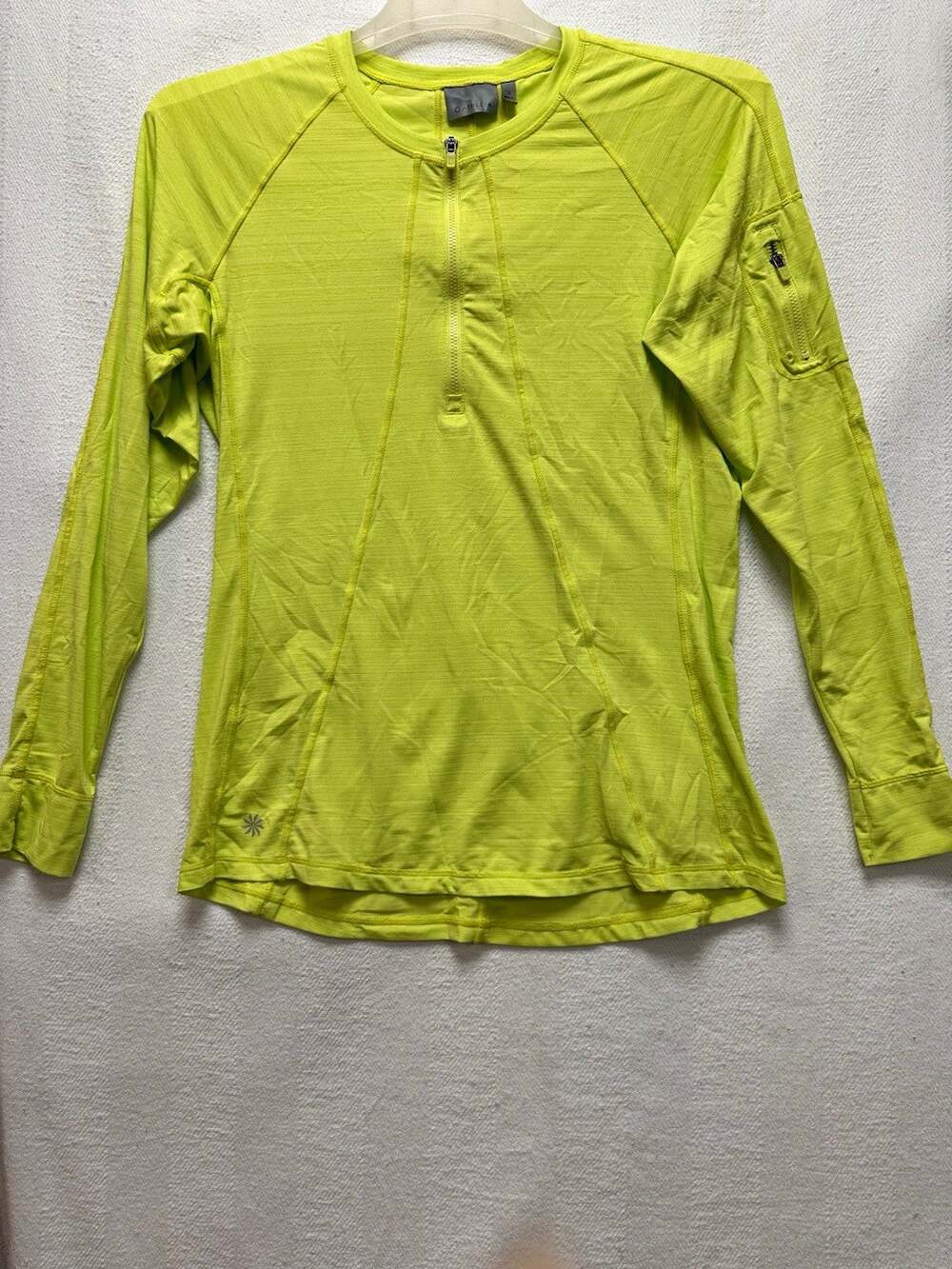 Athleta Women’s Yellow 1/4 Zip Pullover Top Pockets Raglan Long Sleeve L READ